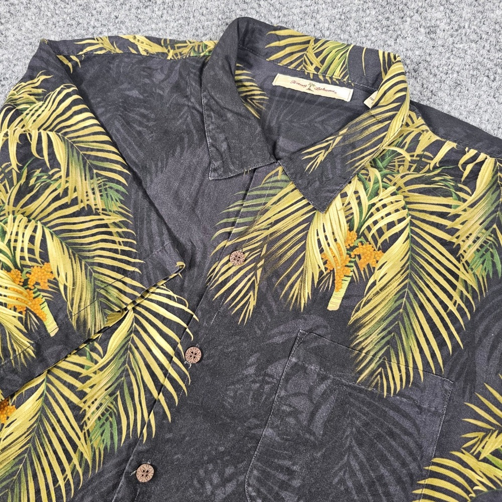 Tommy Bahama Silk Button Up Shirt Mens XL Black Palm Tree‎ Tropical
